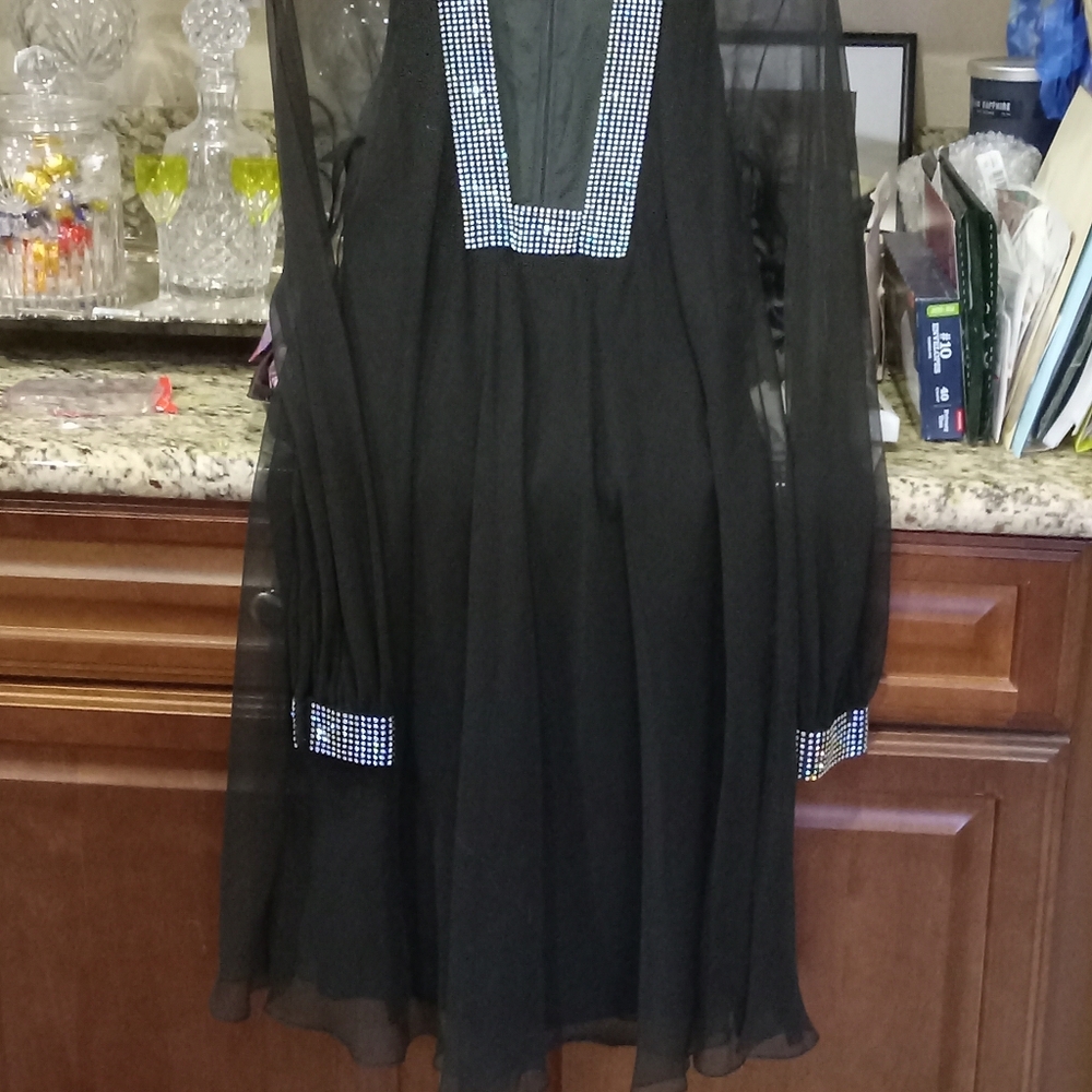 Vintage Louis Estevez evening dress, chiffon, Rhinestone, Size 4